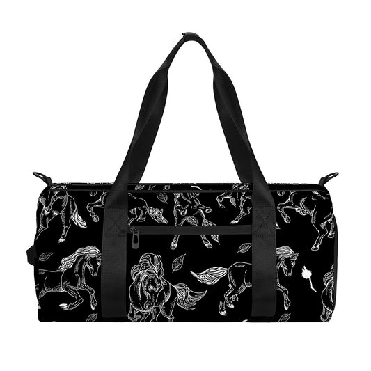 Black And White Horse Pattern Print Gym Bag