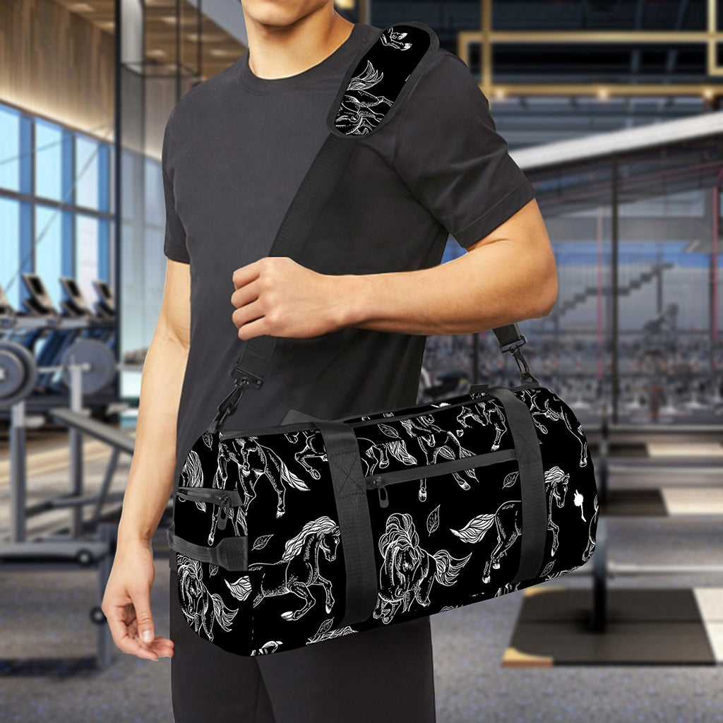 Black And White Horse Pattern Print Gym Bag