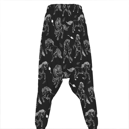 Black And White Horse Pattern Print Hammer Pants