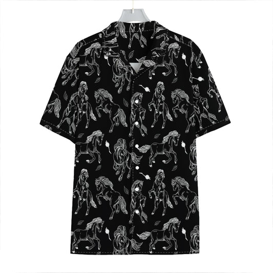 Black And White Horse Pattern Print Hawaiian Shirt
