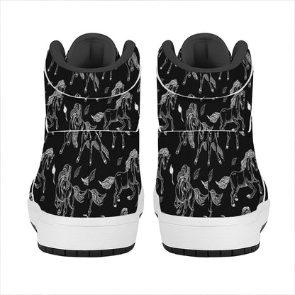 Black And White Horse Pattern Print High Top Leather Sneakers