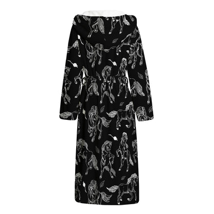 Black And White Horse Pattern Print Hooded Bathrobe