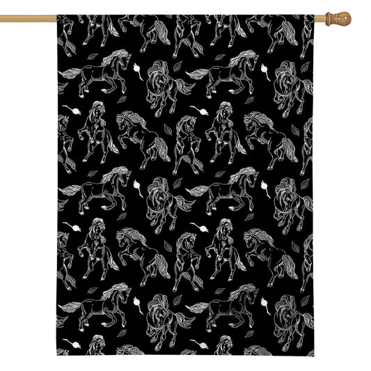 Black And White Horse Pattern Print House Flag