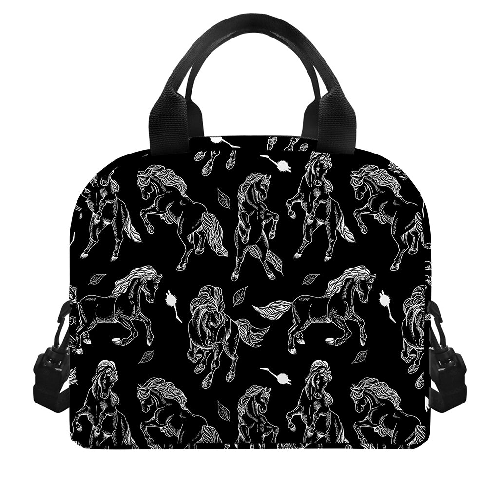 Black And White Horse Pattern Print Insulated Lunch Bag