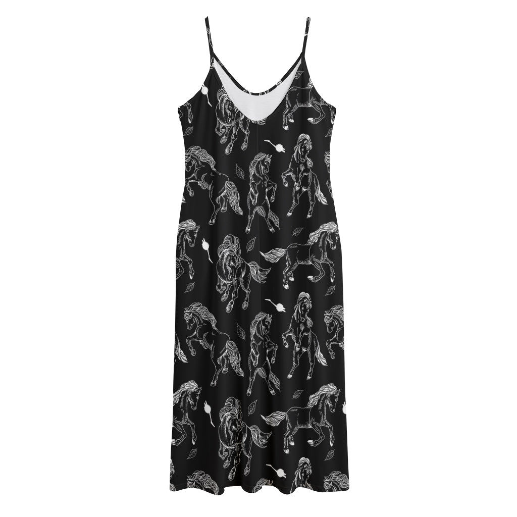 Black And White Horse Pattern Print Jersey Midi Cami Dress