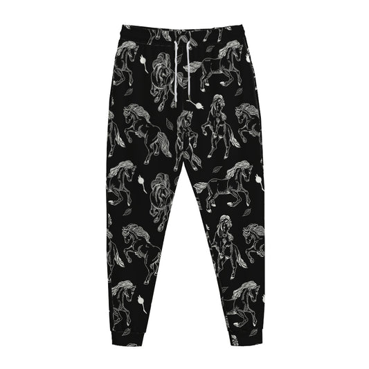 Black And White Horse Pattern Print Jogger Pants