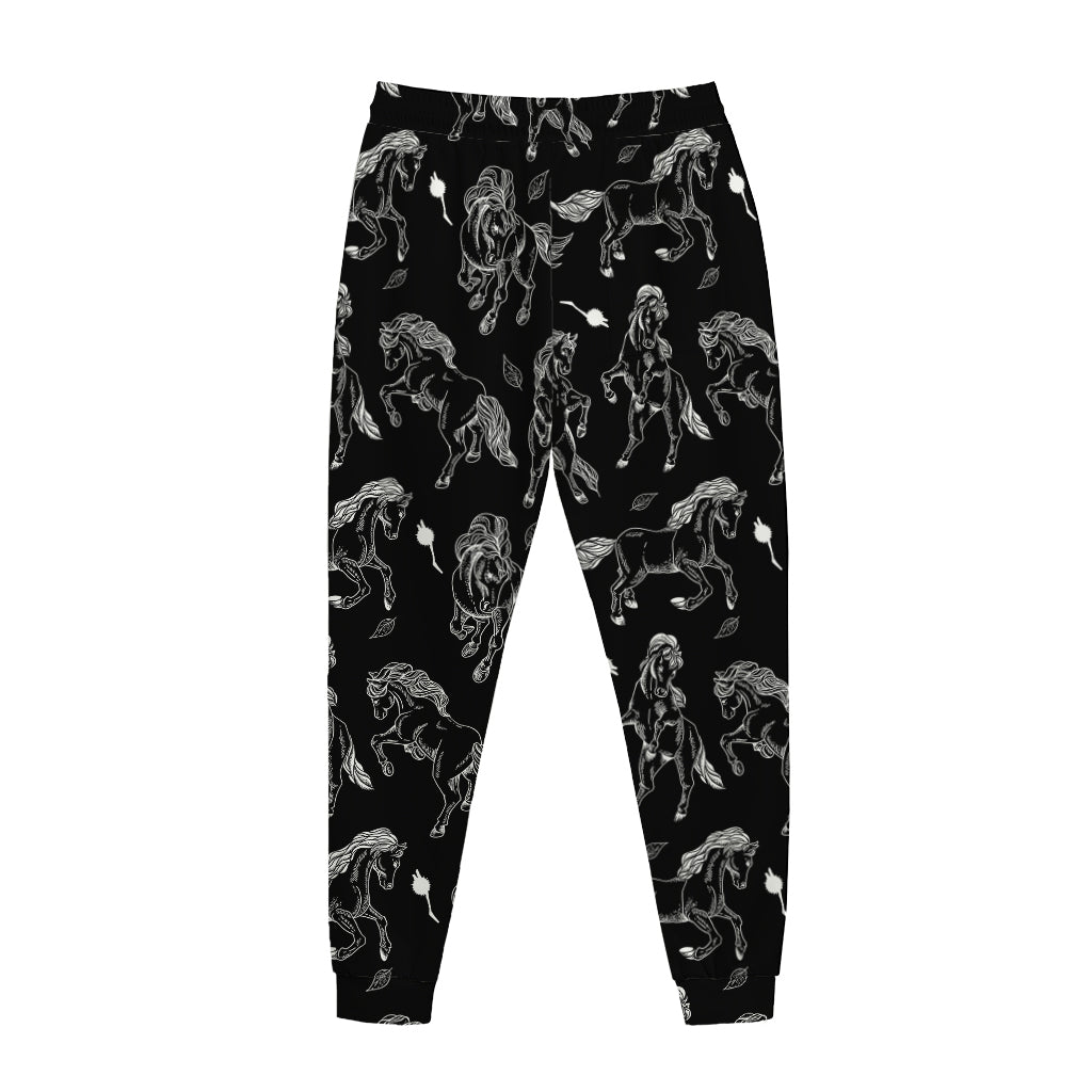 Black And White Horse Pattern Print Jogger Pants