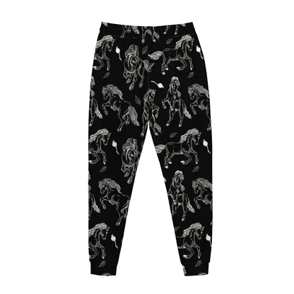 Black And White Horse Pattern Print Jogger Pants