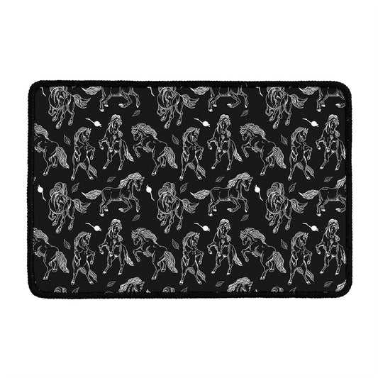 Black And White Horse Pattern Print Kitchen Mat