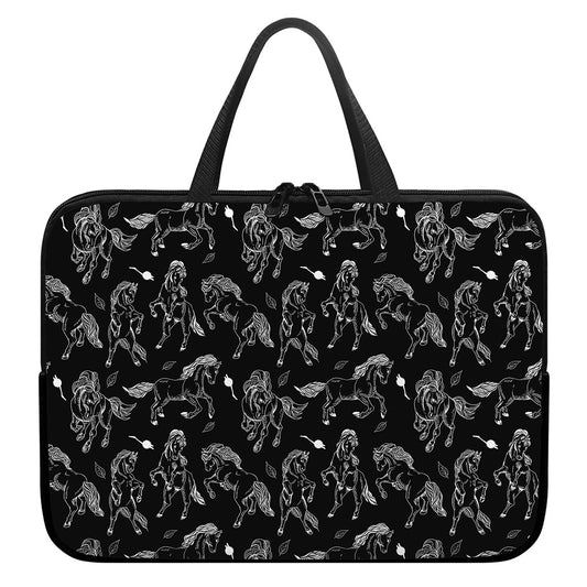 Black And White Horse Pattern Print Laptop Sleeve With Handle