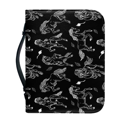 Black And White Horse Pattern Print Leather Bible Cover