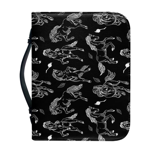 Black And White Horse Pattern Print Leather Bible Cover