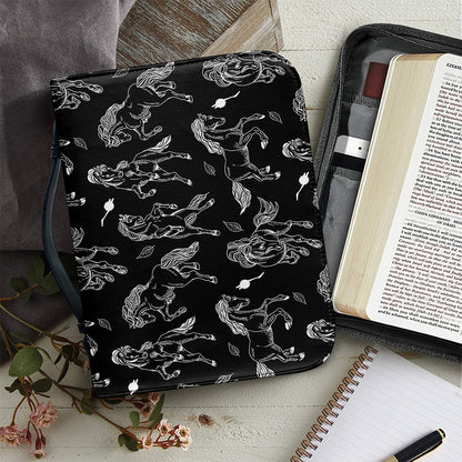 Black And White Horse Pattern Print Leather Bible Cover