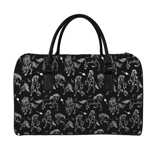 Black And White Horse Pattern Print Leather Duffle Bag