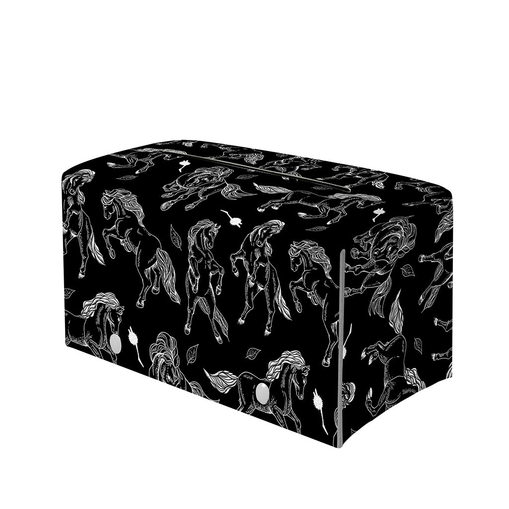 Black And White Horse Pattern Print Leather Tissue Box Cover