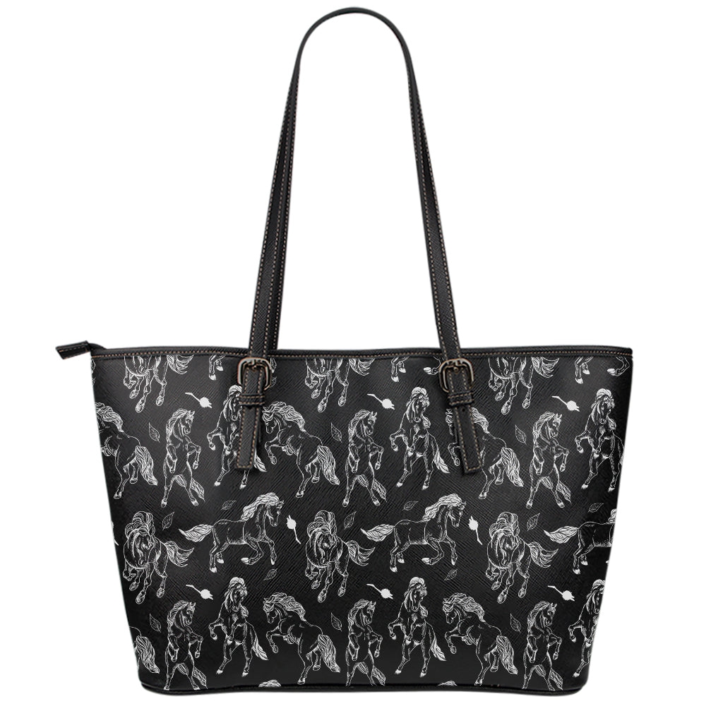 Black And White Horse Pattern Print Leather Tote Bag