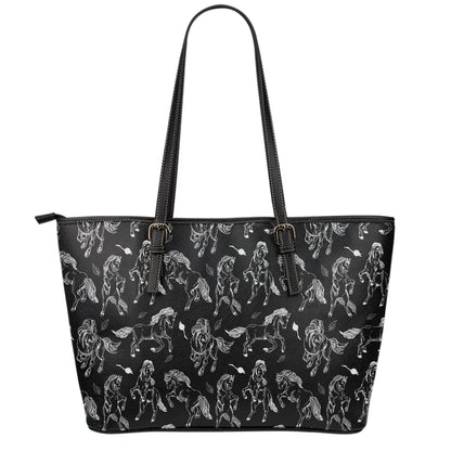 Black And White Horse Pattern Print Leather Tote Bag