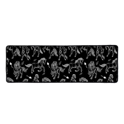Black And White Horse Pattern Print Long Kitchen Mat