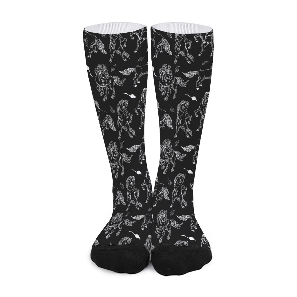 Black And White Horse Pattern Print Long Socks