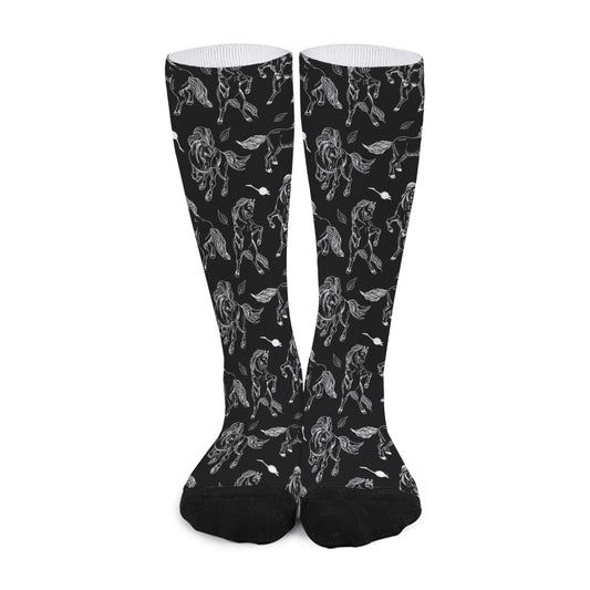 Black And White Horse Pattern Print Long Socks