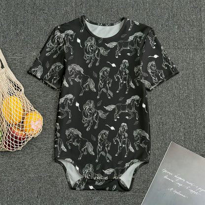 Black And White Horse Pattern Print Men's Bodysuit