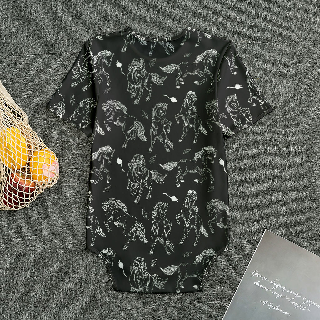 Black And White Horse Pattern Print Men's Bodysuit