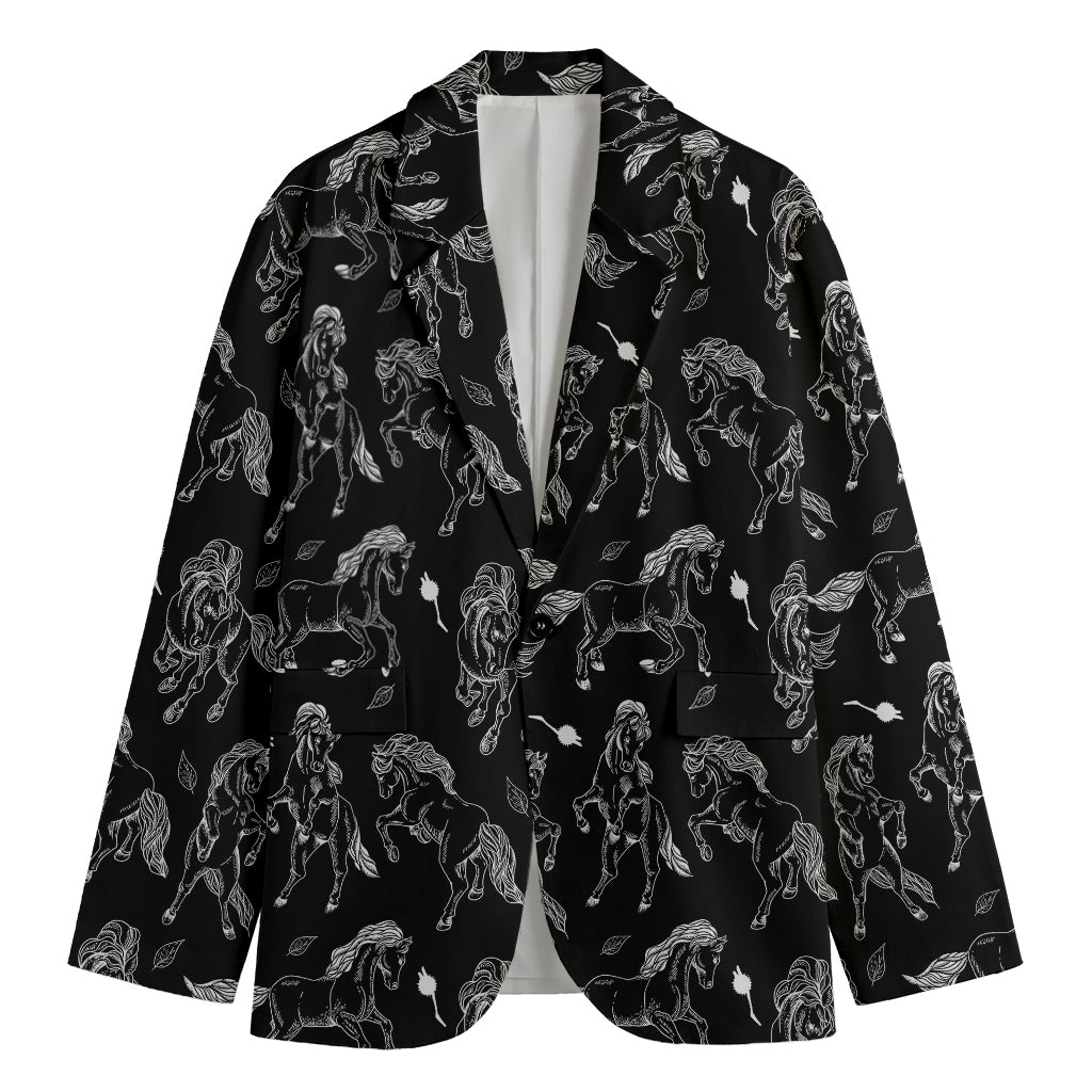 Black And White Horse Pattern Print Men's Cotton Blazer