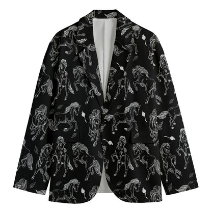Black And White Horse Pattern Print Men's Cotton Blazer