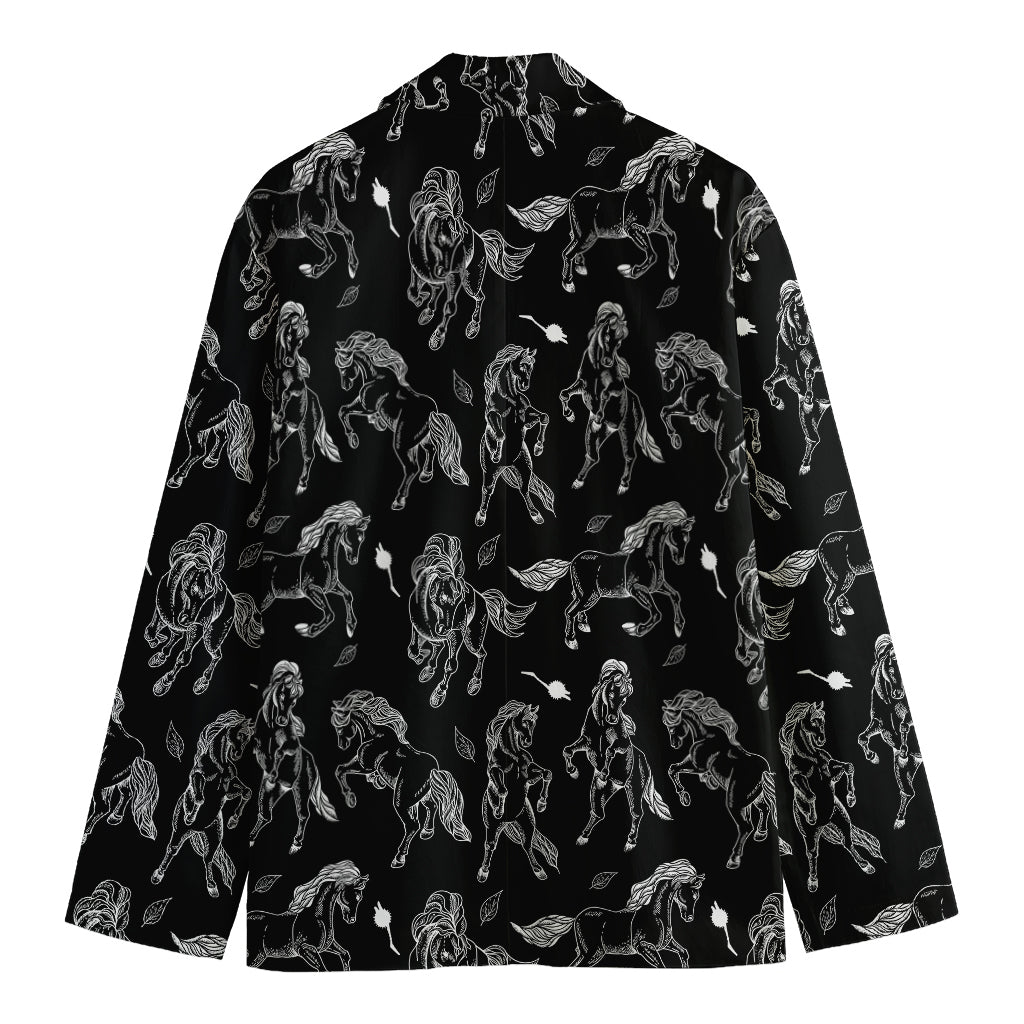 Black And White Horse Pattern Print Men's Cotton Blazer