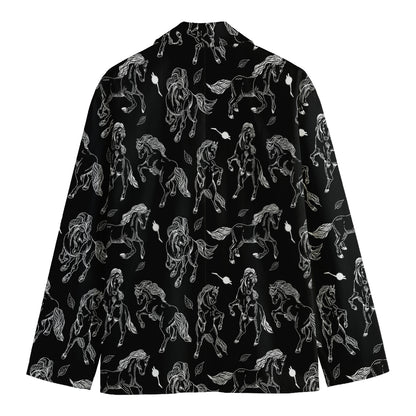 Black And White Horse Pattern Print Men's Cotton Blazer