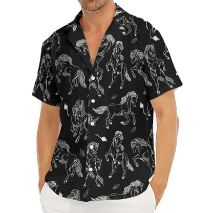 Black And White Horse Pattern Print Men's Deep V-Neck Shirt