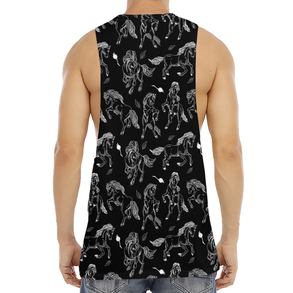 Black And White Horse Pattern Print Men's Muscle Tank Top