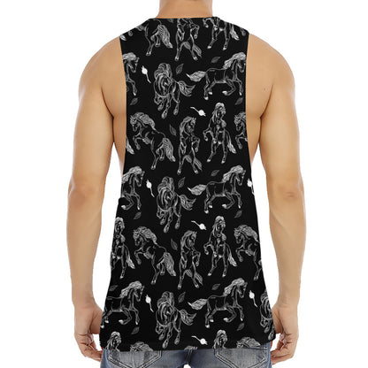 Black And White Horse Pattern Print Men's Muscle Tank Top