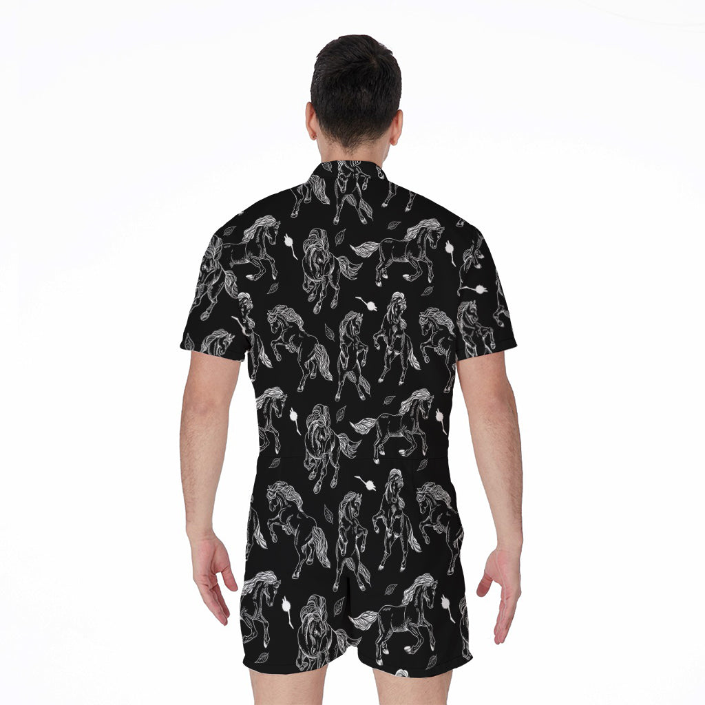 Black And White Horse Pattern Print Men's Rompers