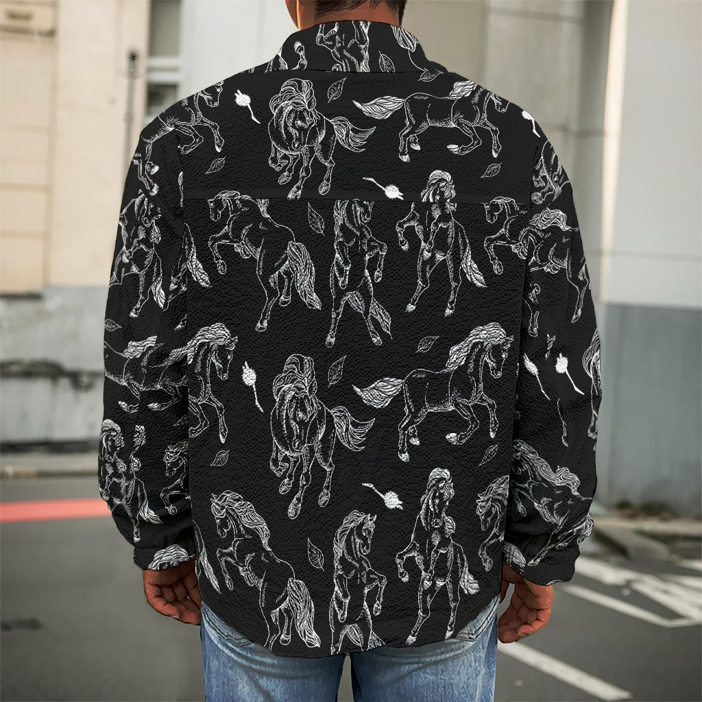 Black And White Horse Pattern Print Men's Shirt Jacket