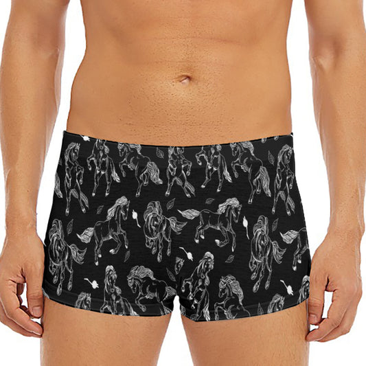 Black And White Horse Pattern Print Men's Short Boxer Briefs