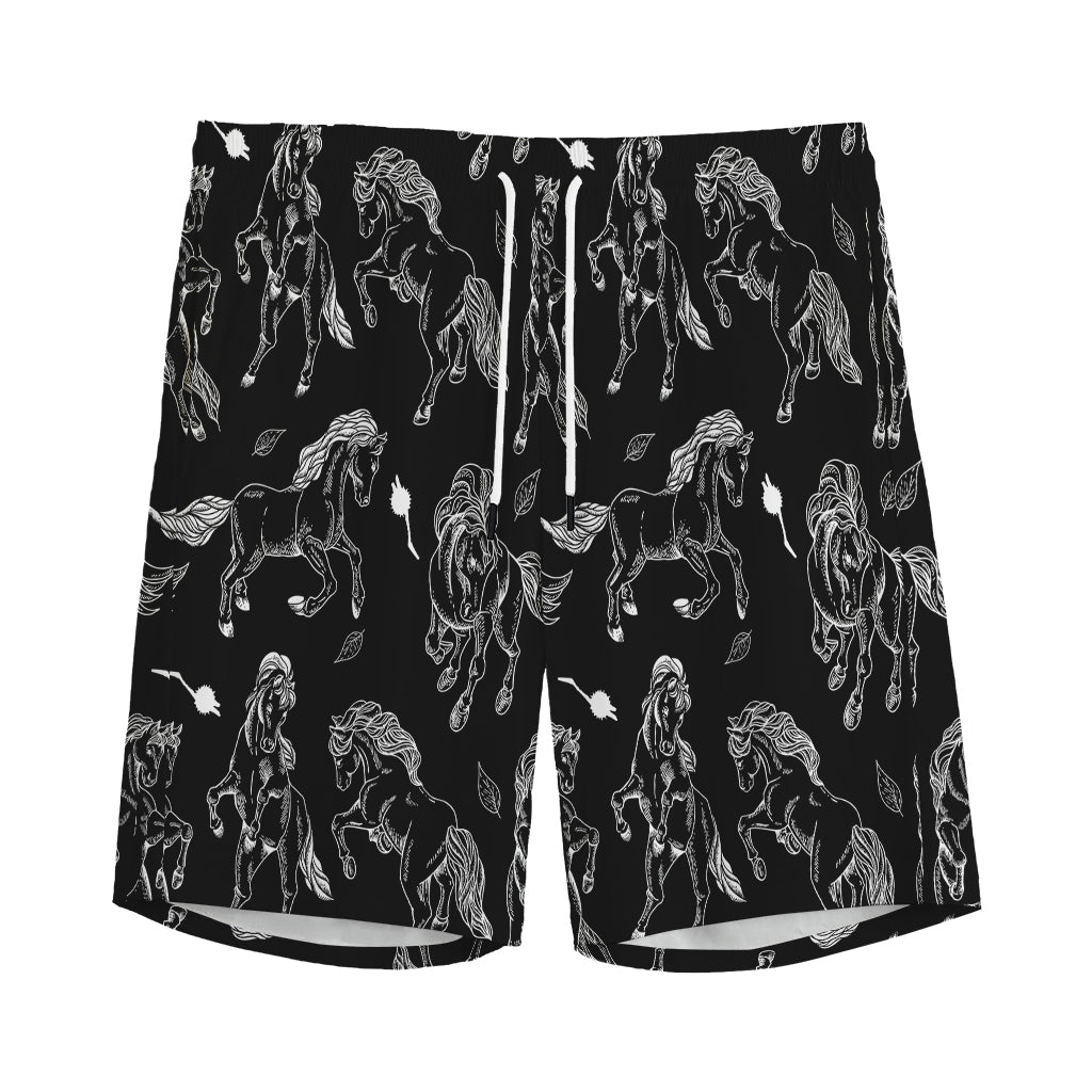 Black And White Horse Pattern Print Men's Sports Shorts
