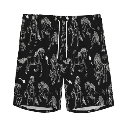 Black And White Horse Pattern Print Men's Sports Shorts