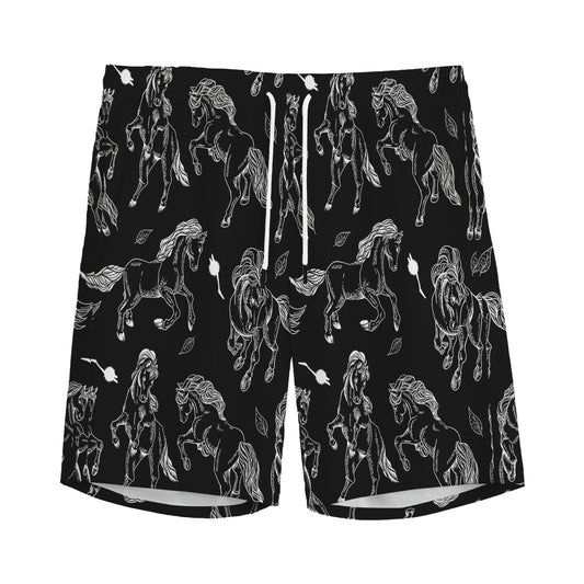 Black And White Horse Pattern Print Men's Sports Shorts