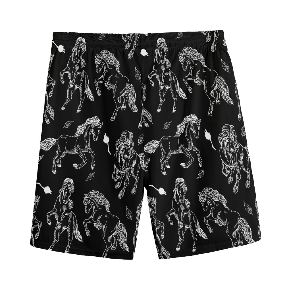 Black And White Horse Pattern Print Men's Sports Shorts