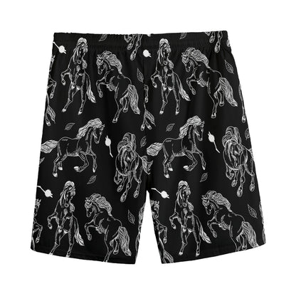 Black And White Horse Pattern Print Men's Sports Shorts