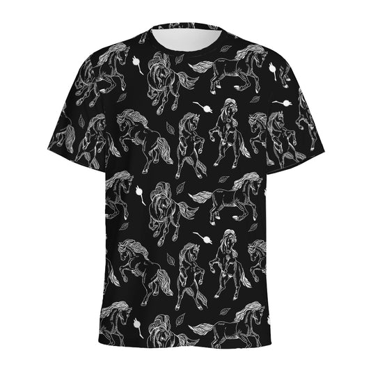 Black And White Horse Pattern Print Men's Sports T-Shirt
