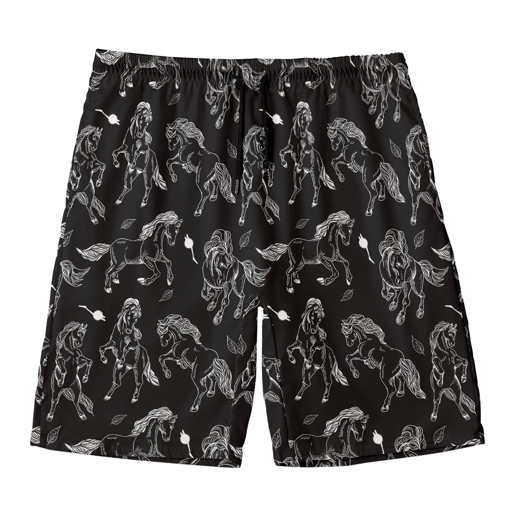 Black And White Horse Pattern Print Men's Swim Trunks