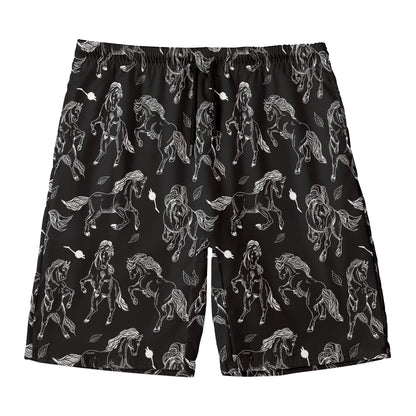Black And White Horse Pattern Print Men's Swim Trunks