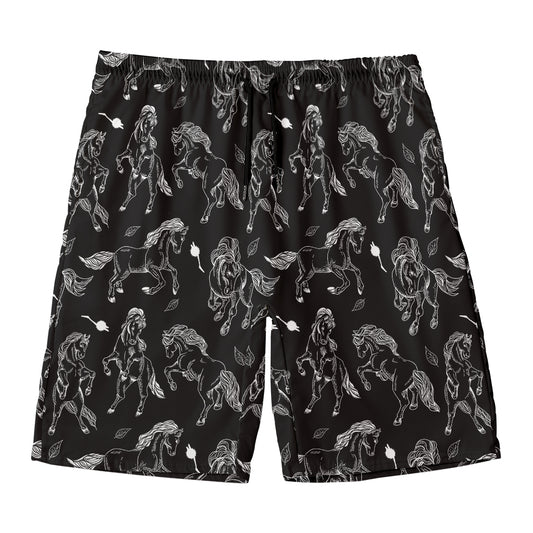 Black And White Horse Pattern Print Men's Swim Trunks