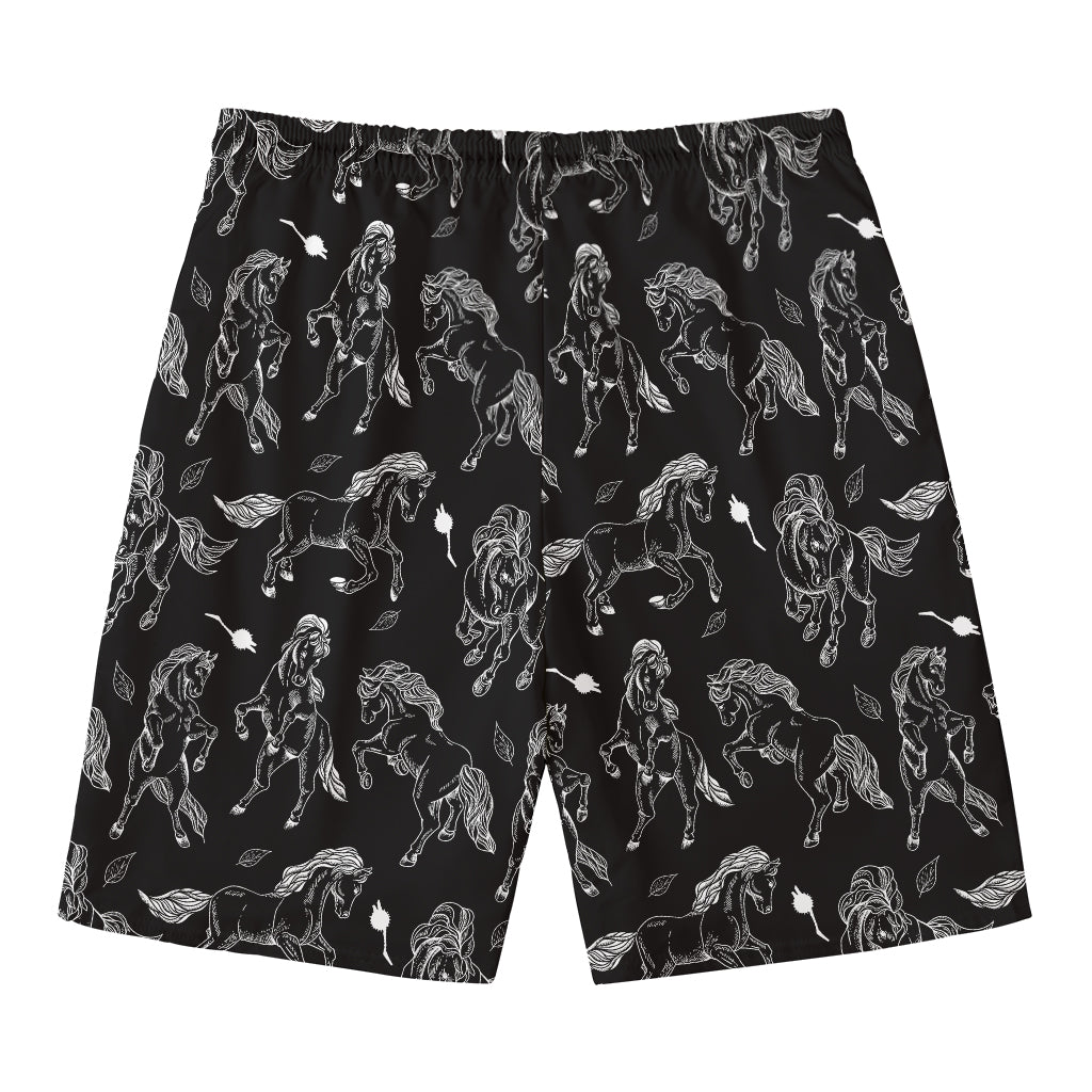 Black And White Horse Pattern Print Men's Swim Trunks