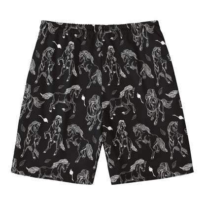Black And White Horse Pattern Print Men's Swim Trunks