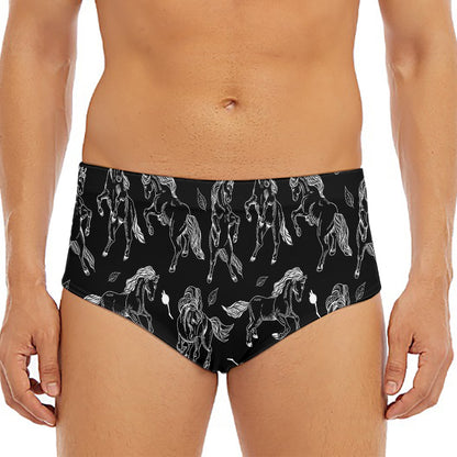 Black And White Horse Pattern Print Men's Triangle Swim Briefs