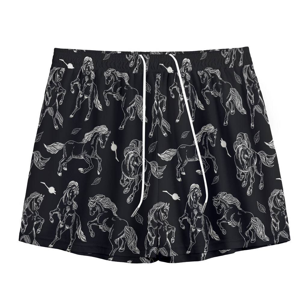 Black And White Horse Pattern Print Mesh Shorts
