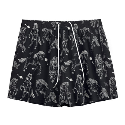 Black And White Horse Pattern Print Mesh Shorts